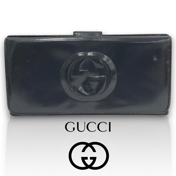 Gucci (Authentic) Vintage Y2K Soho GG Black Patent Leather Long Wallet VGUC - Picture 1 of 11